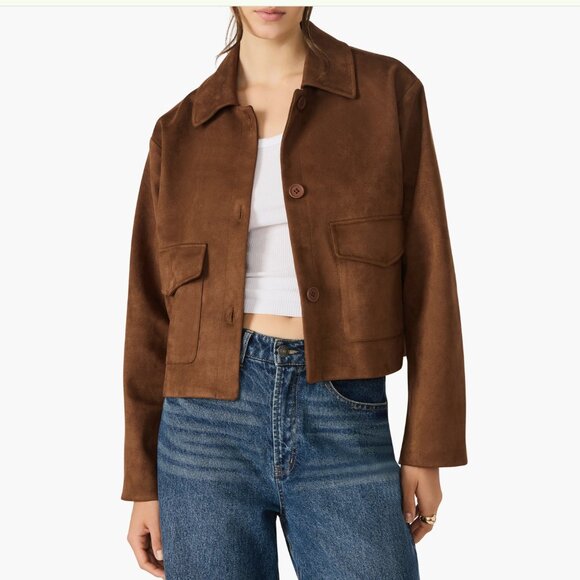 NWT Steve Madden Faux Suede Trucker Jacket Color: Shaved Chocolate - Picture 3 of 11